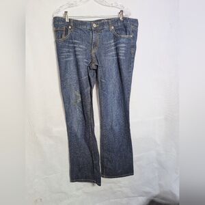 Mossimo Supply Co. Dark Blue Boot Cut Jeans Distressed 17 S